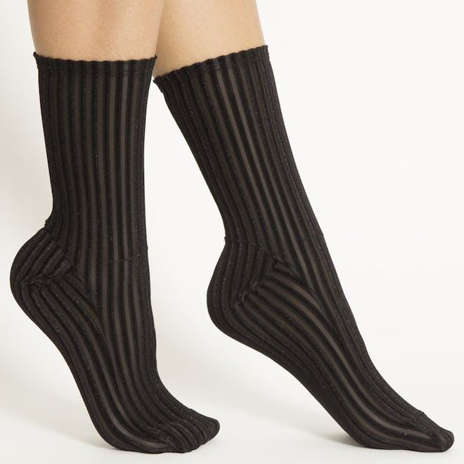 Black Ribbed Velvet Socks