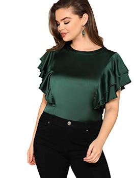Romwe Plus Size Ruffle Sleeve Blouse