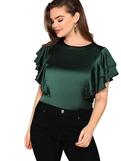 Romwe Plus Size Ruffle Sleeve Blouse