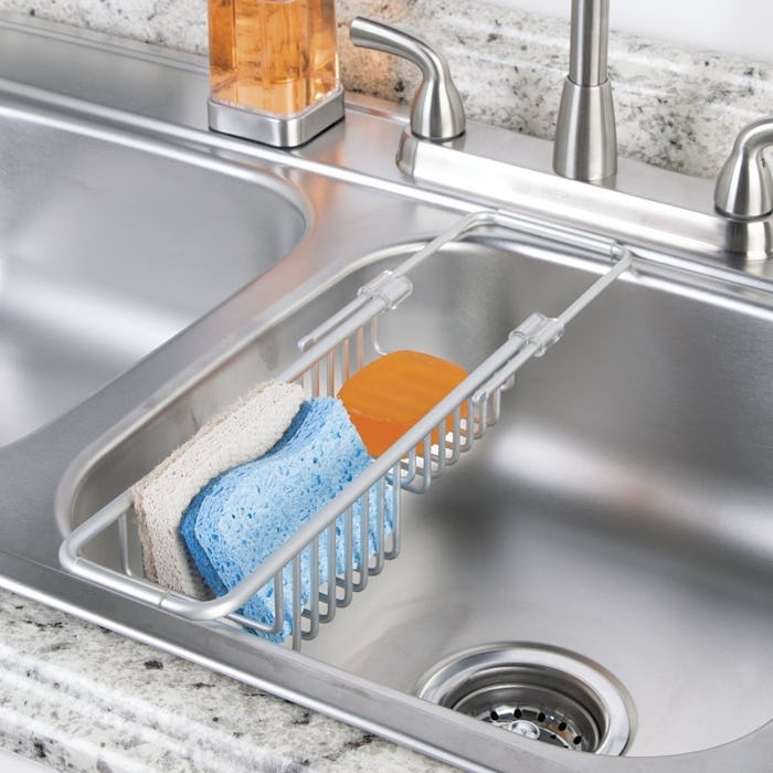mDesign Modern Adjustable, Expandable Over Sink Sponge Holder Storage Center