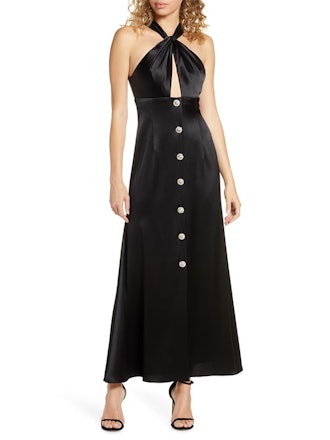 Twisted Halter Button Front Gown