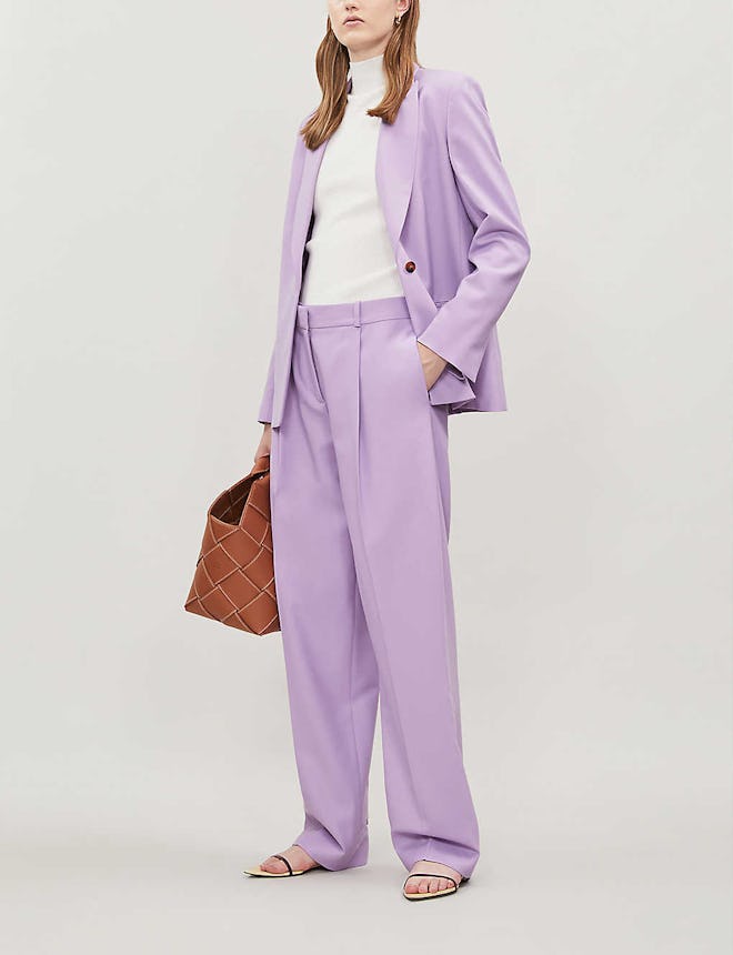 Wide-Leg Twill Trousers