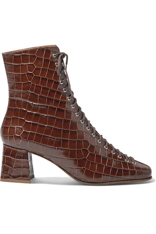 Becca Glossed Croc-Effect Leather Ankle Boots