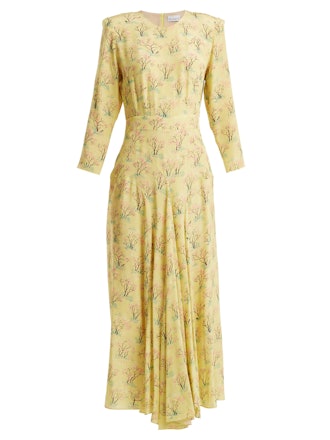 Bracelet-Sleeve Scid Tree-Print Silk Dress