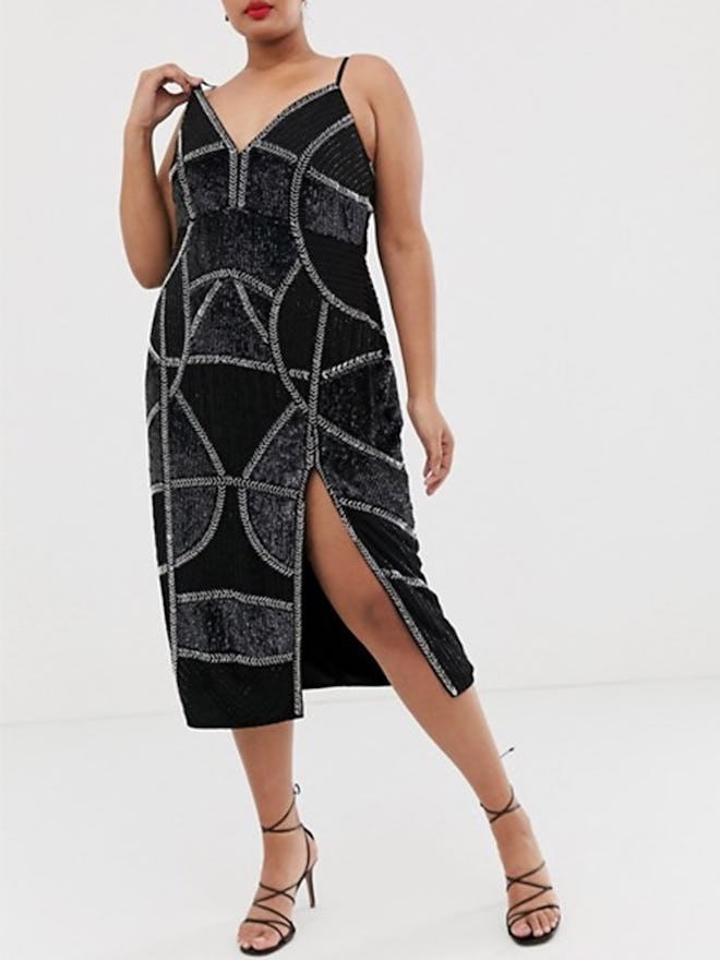 Pencil Midi Dress With Embellished Panels