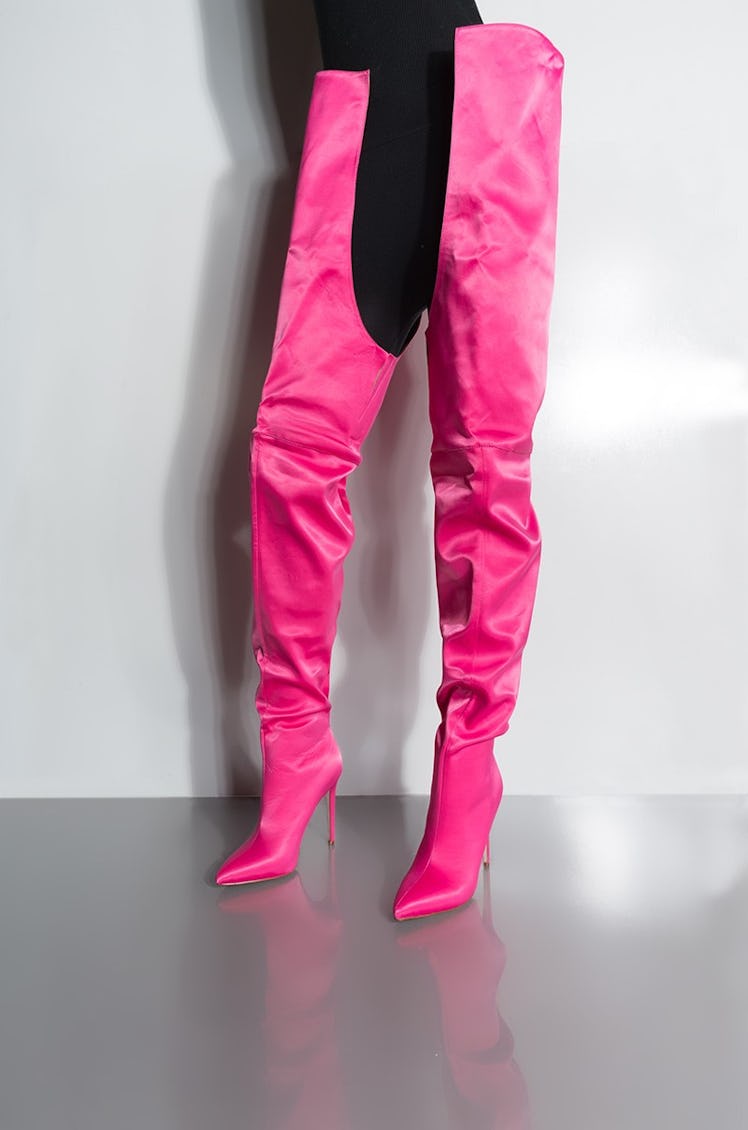 AZALEA WANG MOVIN ONTO BETTER THINGS SEXY THIGH HIGH STILETTO BOOTS IN HOT PINK