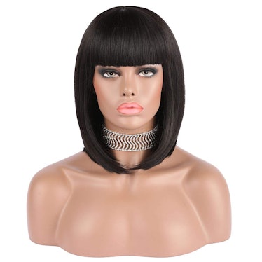 eNilecor Short Bob Hair Wigs 12" Straight with Flat Bangs Synthetic