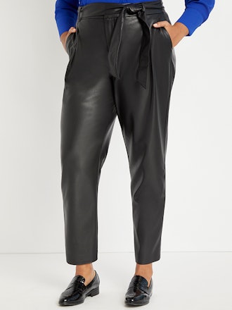 Pleat Front Faux Leather Ankle Pant
