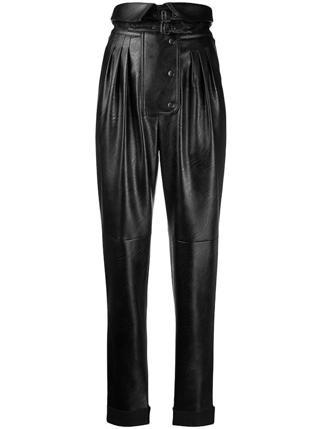 Folded Waist Tapered Leather Trousers