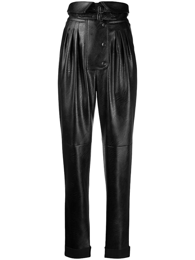 Folded Waist Tapered Leather Trousers