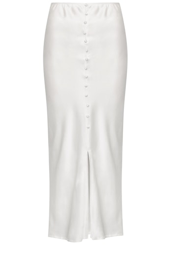 White Satin Button-Down Skirt