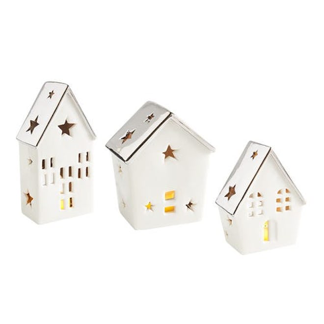 White Village House Tealight Candle Holder