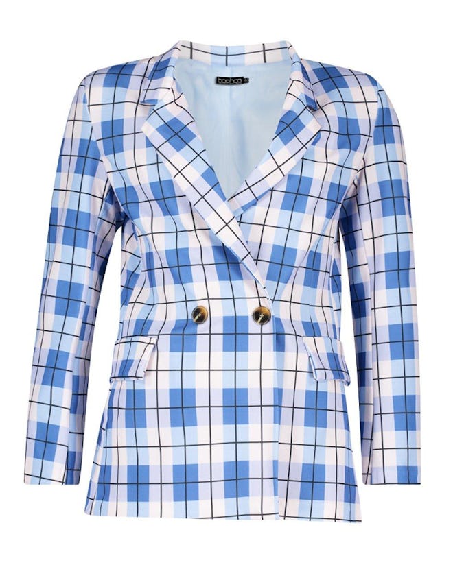 Oversized Printed Check Blazer