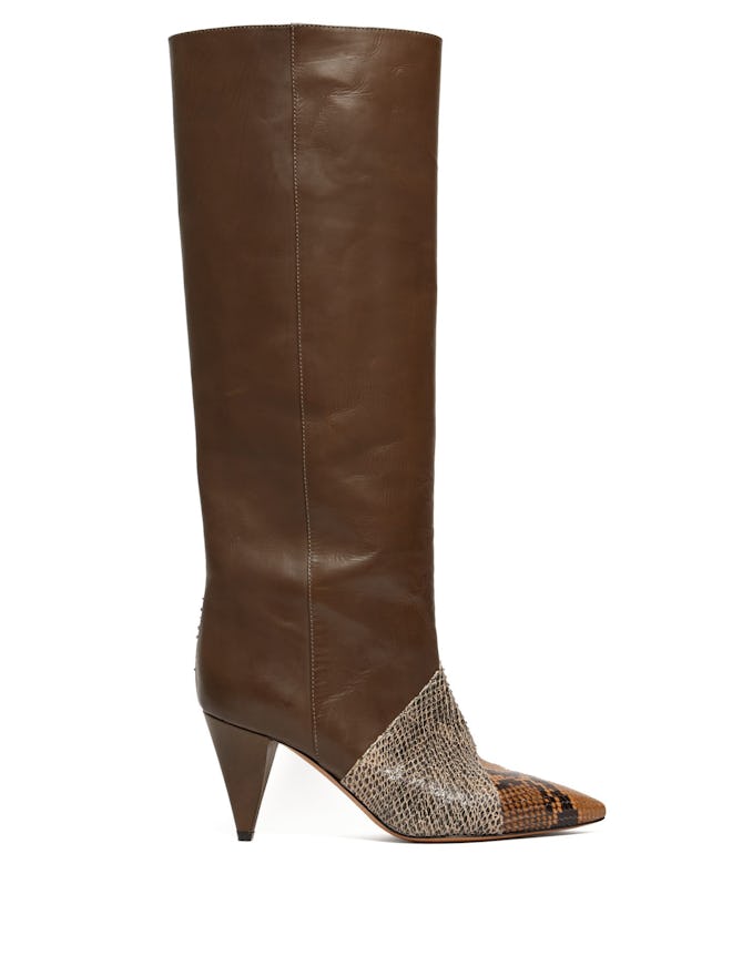 Laomi Snake-Effect Leather Knee Boots