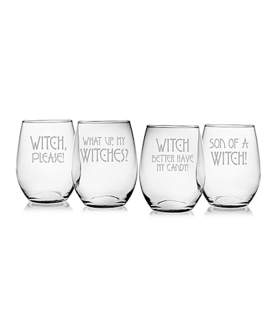  Glass 'Witch' Stemless Wine Glass Set
