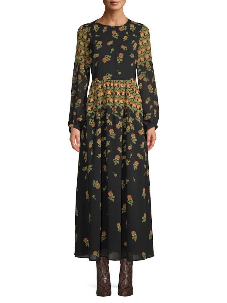 Scoop Blouson Sleeve Maxi Dress Floral Print