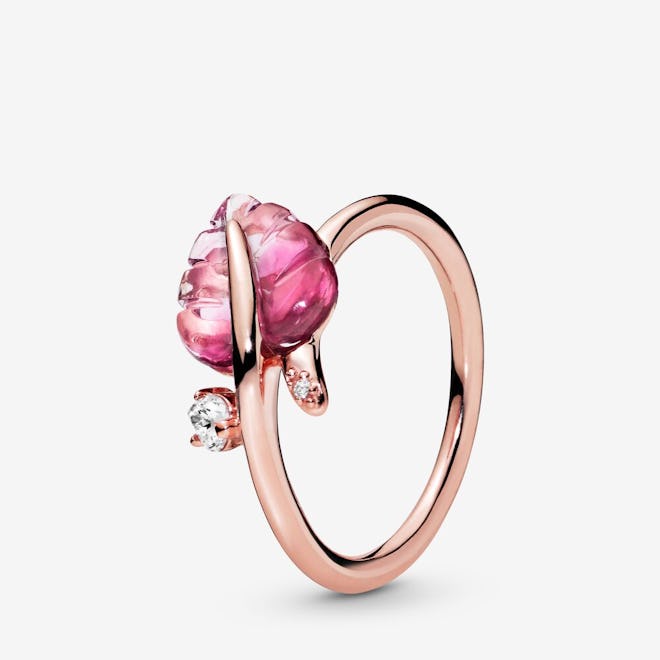 Pink Murano Glass Leaf Ring