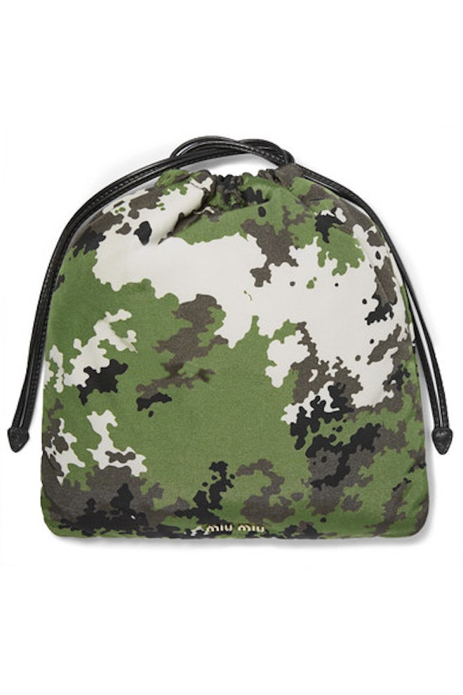 Leather-trimmed camouflage-print shell pouch