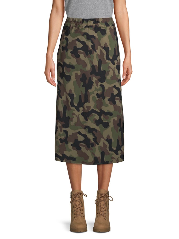  Scoop Midi Slip Skirt Camo Print