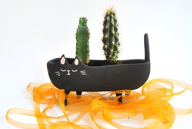 Halloween Special Ceramic Black Cat Planter 