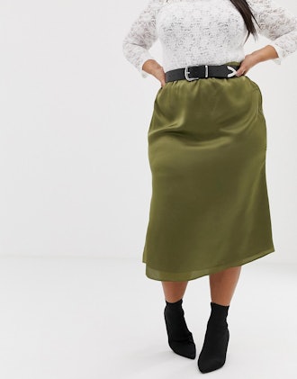 Glamorous Curve Bias-Cut Satin Midi Skirt