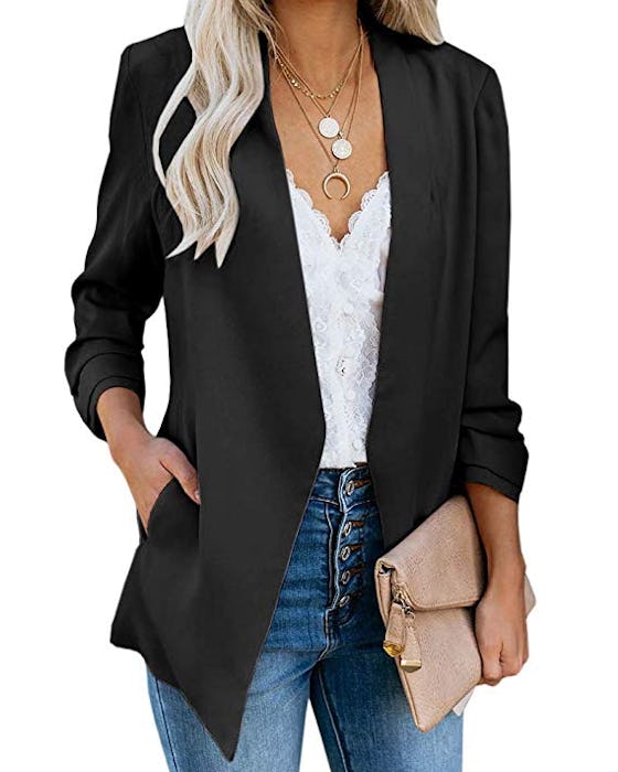 Ofenbuy Ruched Open Front Blazer