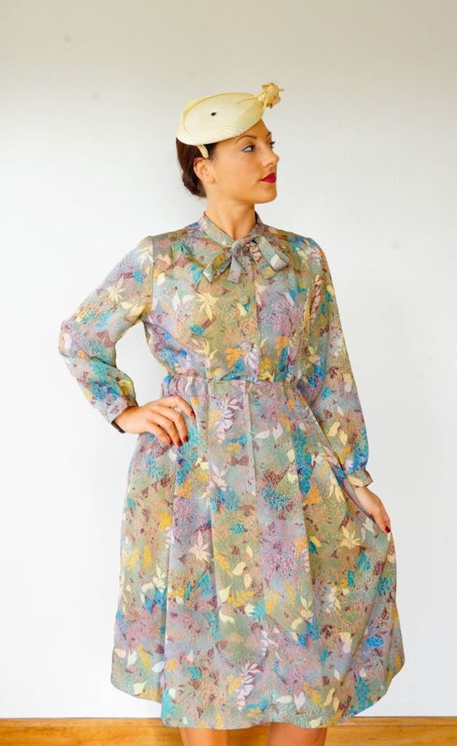 Vintage Floral Print Dress Size M