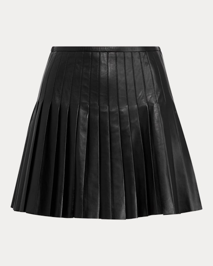 Pleated Lambskin Miniskirt