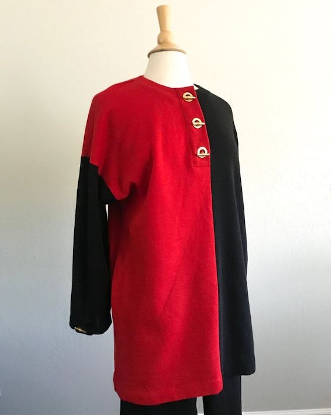 Vintage Anne Klein Knitwwear Outift, Red and Black Merino Wool Tunic and Pants