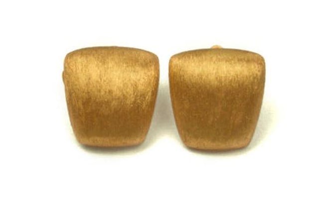 980s Anne Klein Textured Gold Plated Geometric Curved Square Modernist Vintage Clip Earrings