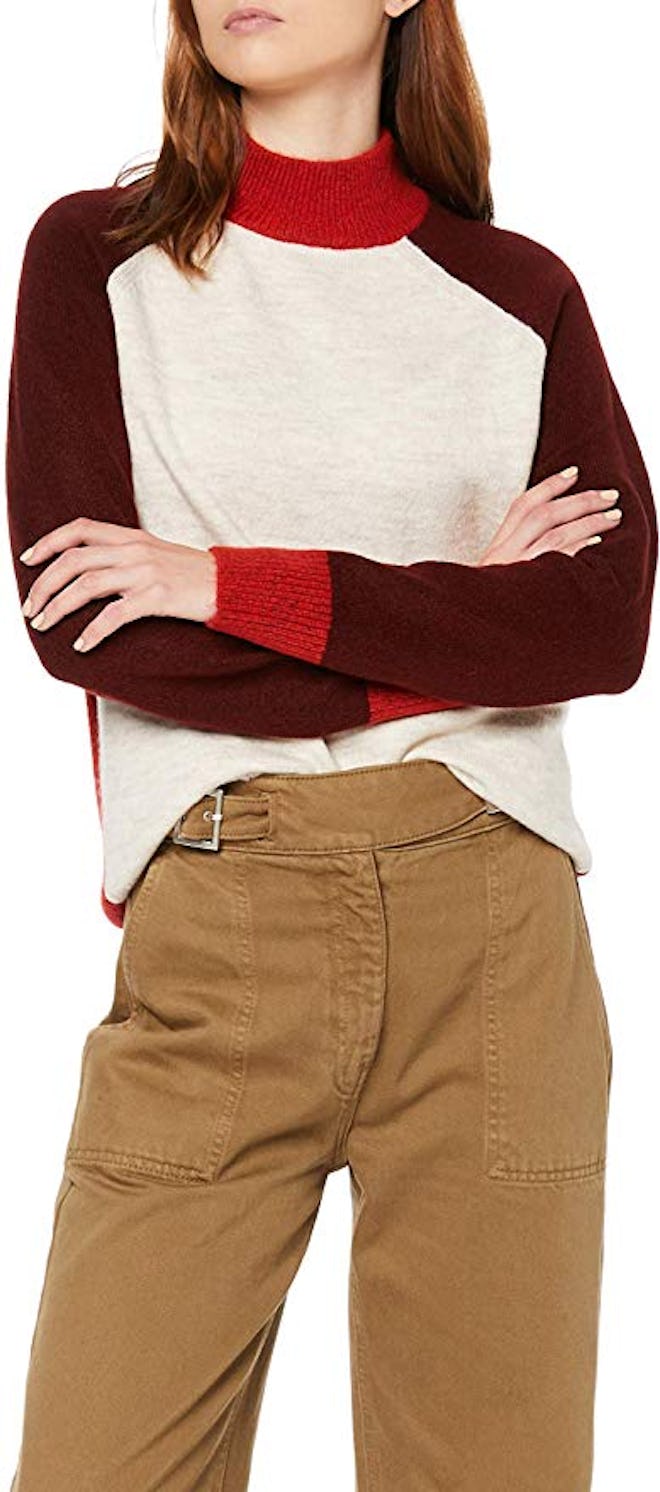 Women's Colorblock Contrast Highneck Oversized Sweater