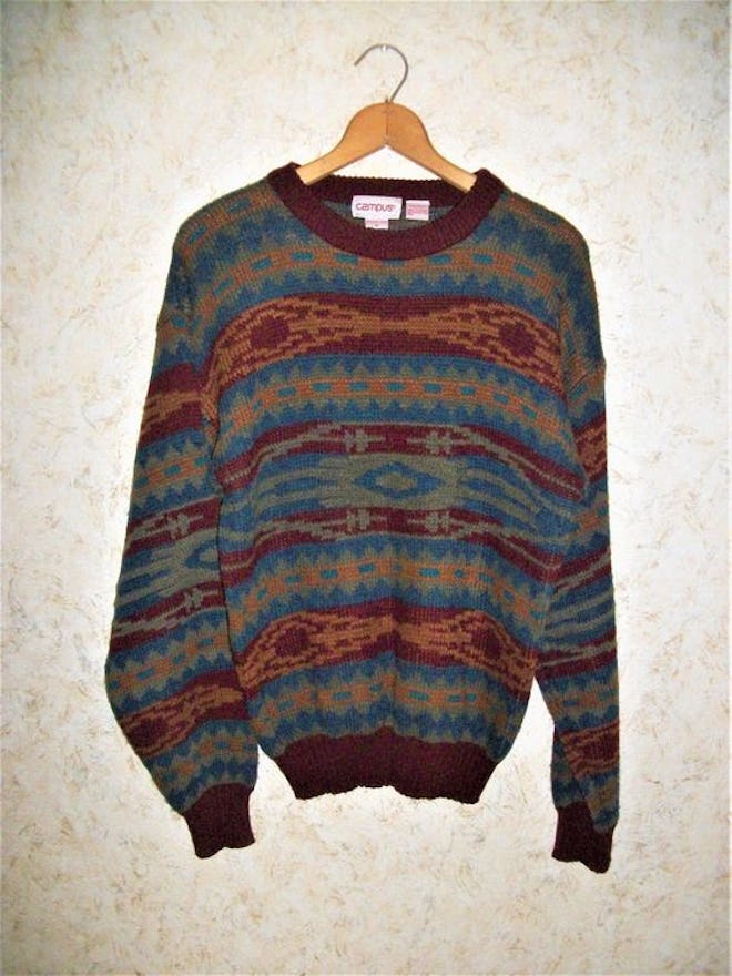Vintage 80s CAMPUS Crewneck Sweater Pullover Southwestern Design Long Sleeves 1980s Retro