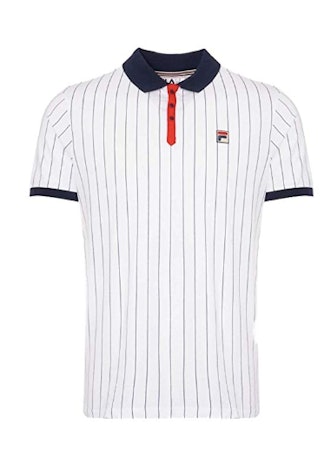 Fila Mens Vintage White or Cream Tapioca BB1 Stripe Tennis Polo Shirt