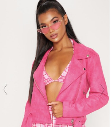 Pink Faux Suede Biker Jacket