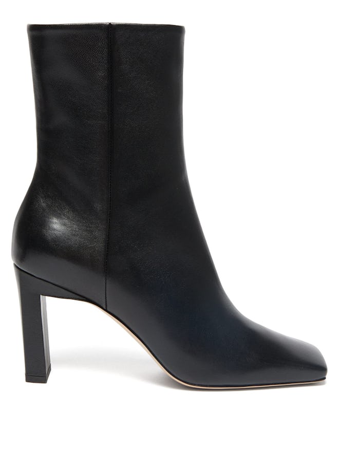 Isa Square-Toe Leather Ankle Boots