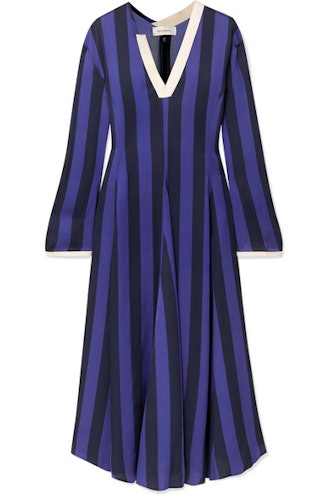 Striped Crepe Midi Dress