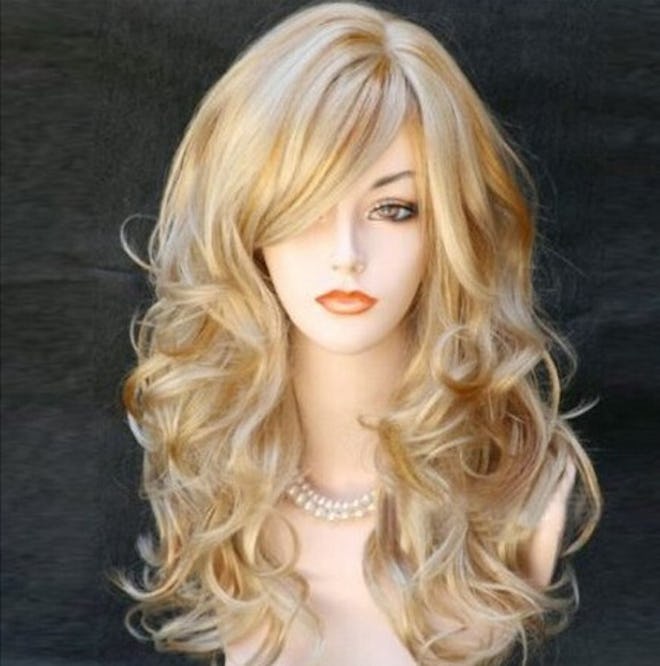 Women's Long Mix Curly Layered Synthetic Blonde Wig