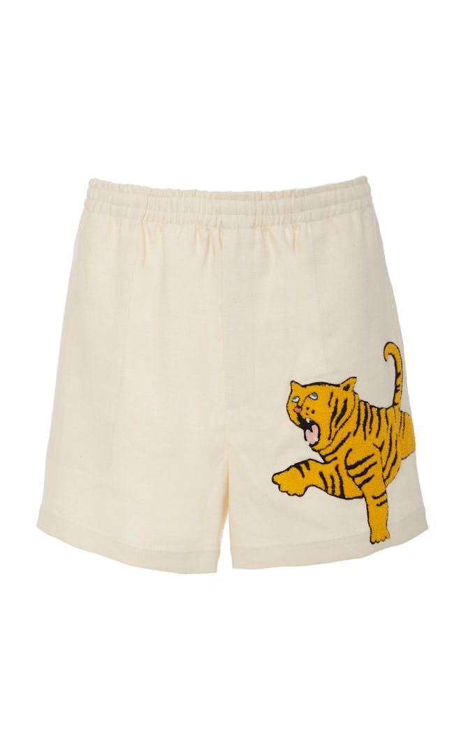 Embroidered Linen Rugby Shorts