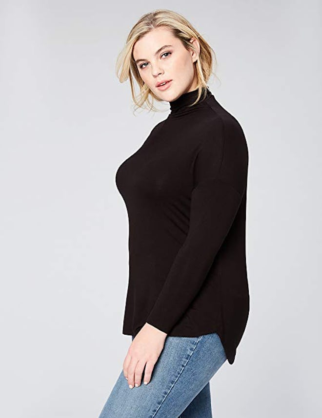  Daily Ritual Women's Plus Size Jersey Long-Sleeve Turtle Neck Shirt