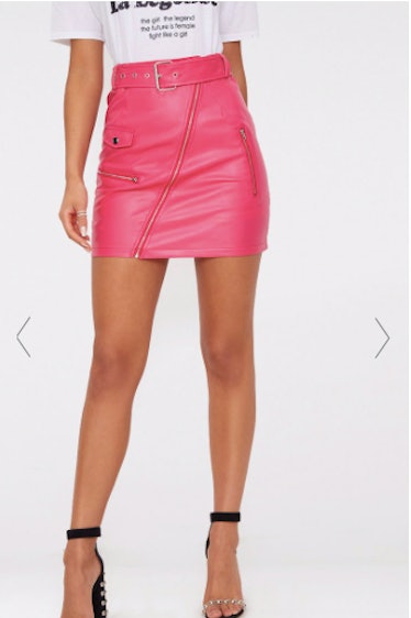 Fuchsia Biker Belted Mini Skirt