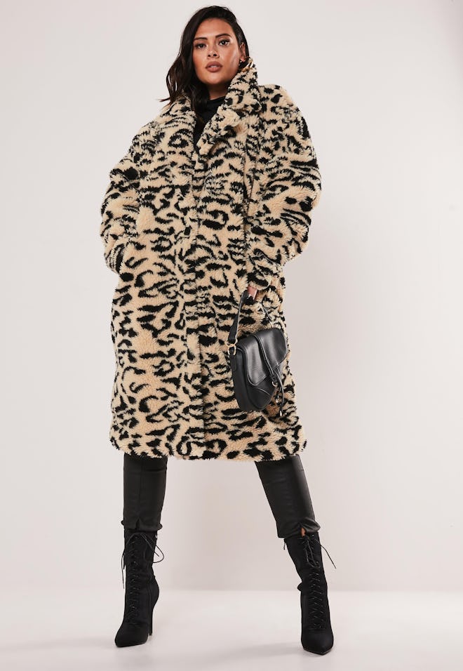 Plus Size Leopard Print Oversized Teddy Coat