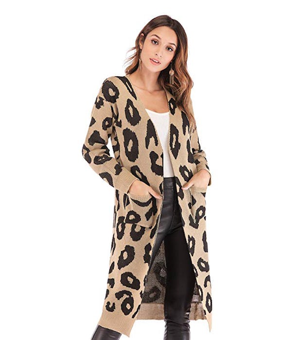 BTFBM Open Front Leopard Print Cardigan 