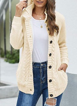 Sidefeel Hooded Cable Knit Cardigan