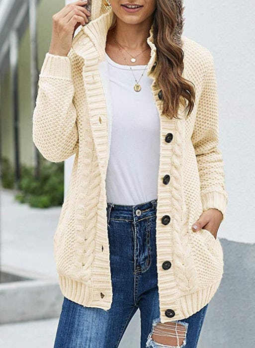 Sidefeel Hooded Cable Knit Cardigan