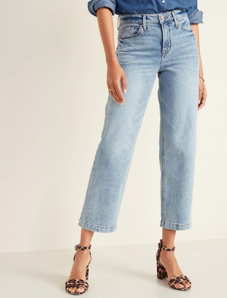 High-Waisted Light Stone-Washed Slim Wide-Leg Jeans For Women
