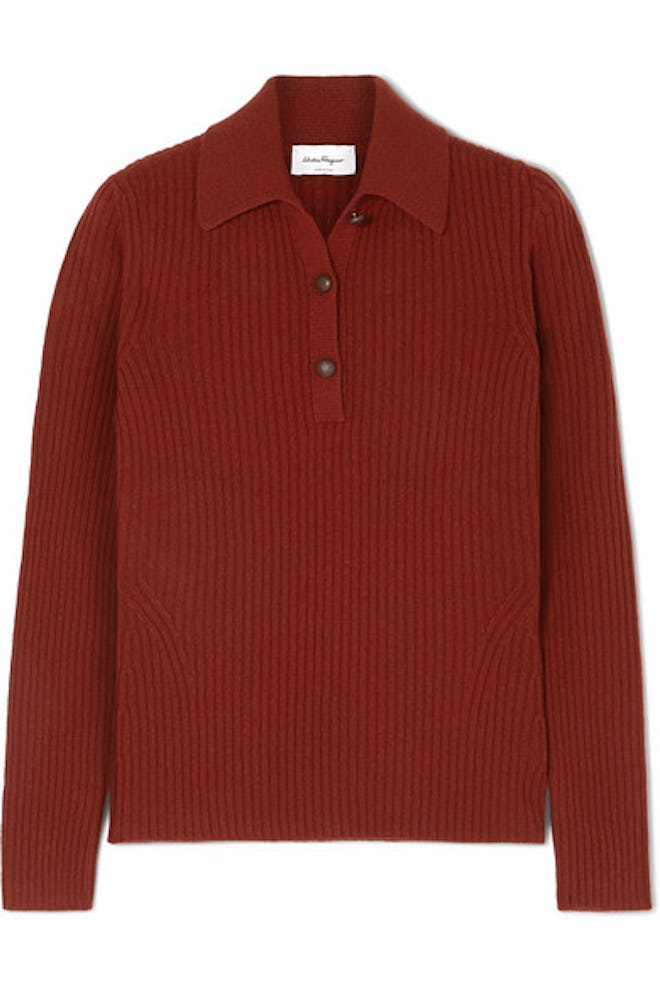 Button-Detailed Ribbed Wool And Cashmere-Blend Sweater