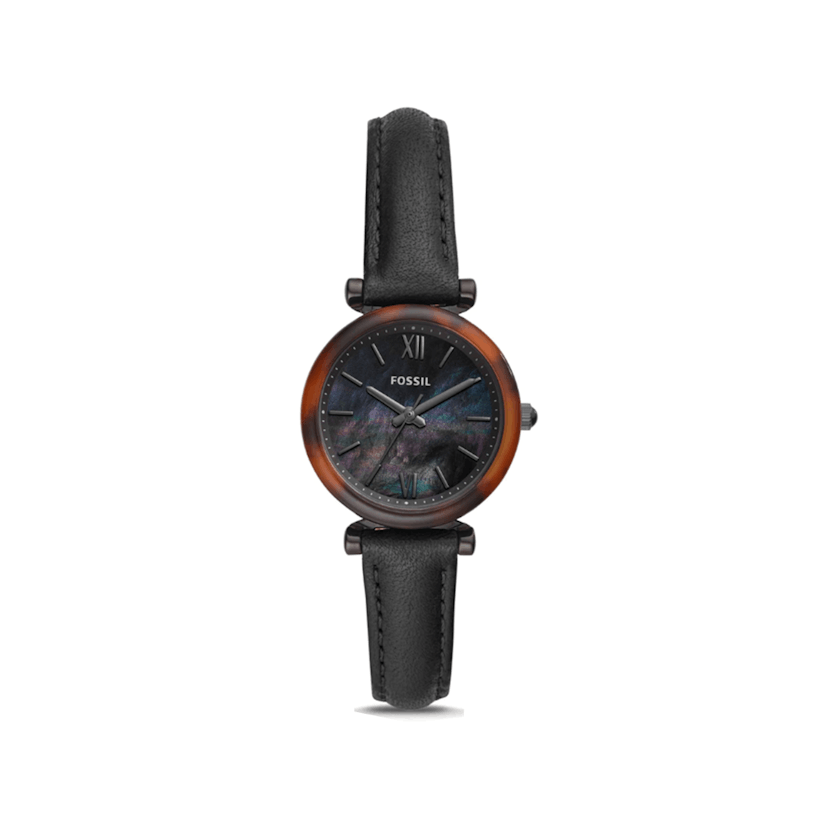 Carlie Mini Three-Hand Black Leather Watch 