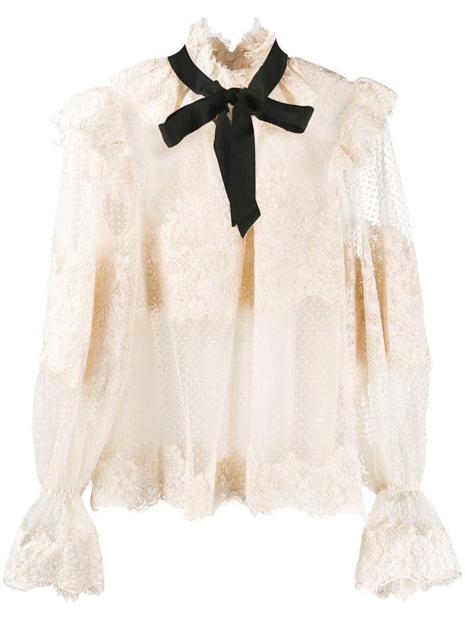 Ruffled Lace Insert Blouse