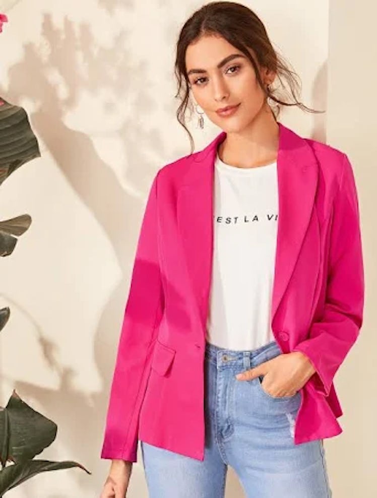 SHEIN Neon Pink Single Button Blazer