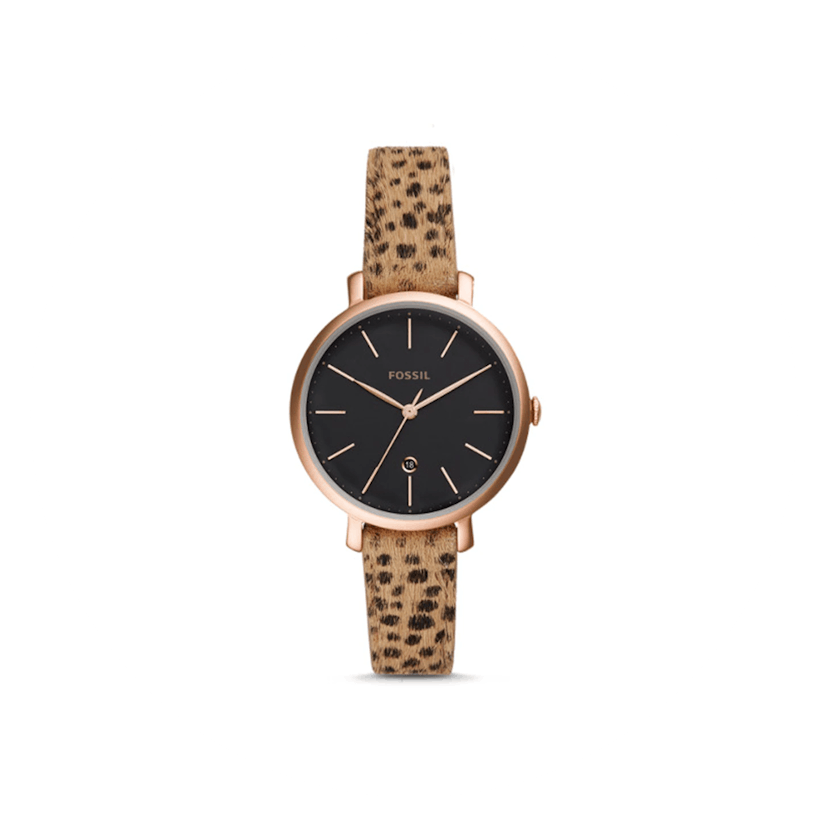 Jacqueline Three-Hand Date Faux Cheetah Hair Leather Watch 